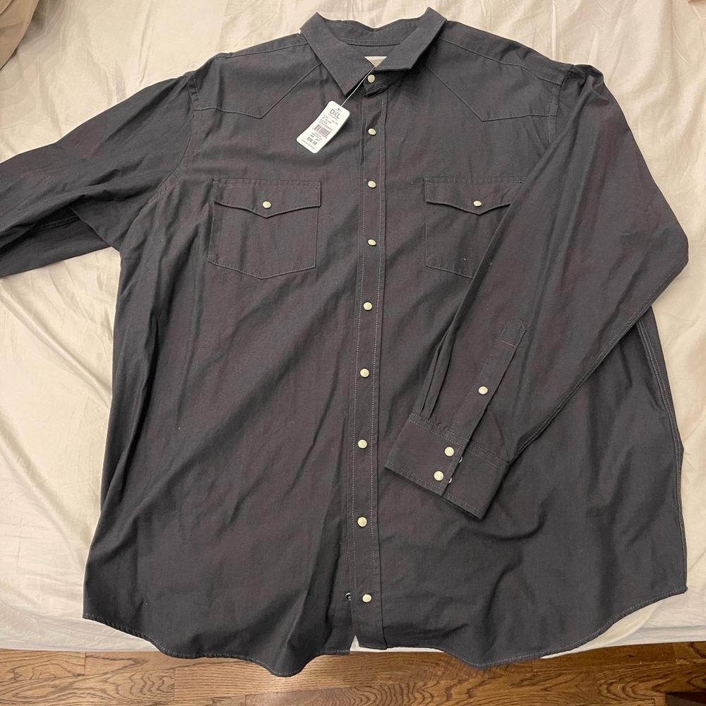 True Nation Big & Tall Long Sleeved Button Down Thin Denim feel 2XLT (Tall) Gray